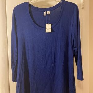 Cato Royal Blue Scoop Neck 3/4 Sleeve Top